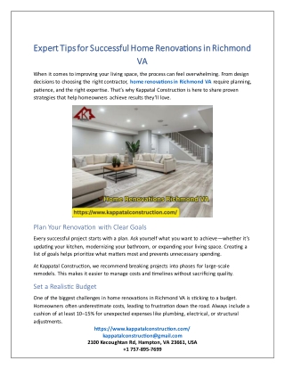 Expert Tips for Successful Home Renovations in Richmond VA.