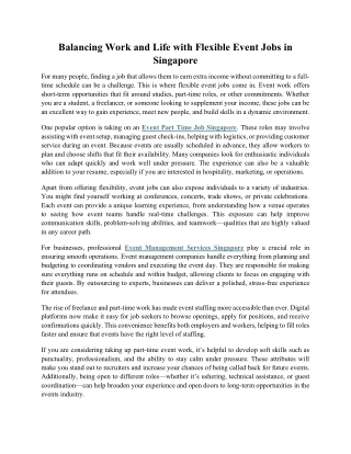 Balancing Work and Life with Flexible Event Jobs in Singapore