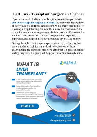 Best Liver Transplant Surgeon in Chennai