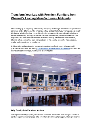 Lab Furniture Manufacturers in Chennai - labinterio