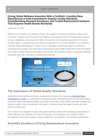 Learn more about L-Carnitine Base manufacturer in India