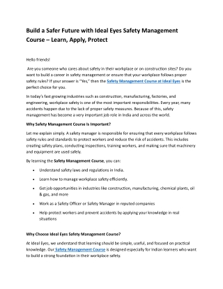 Safety Management Course