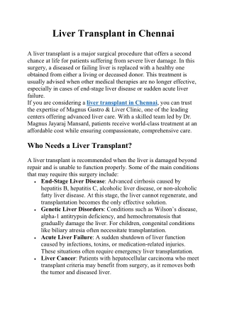 Liver Transplant in Chennai