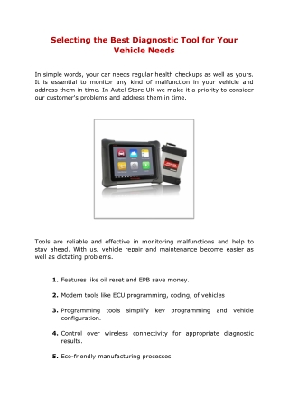 Selecting the Best Diagnostic Tool for Your Vehicle Needs