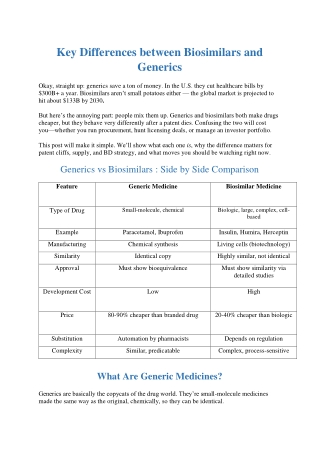 Key Differences between Biosimilars and Generics