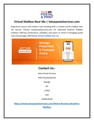 Virtual Mailbox Near Me | Valuepostalservices.com