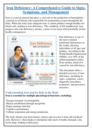 Iron Deficiency: A Comprehensive Guide to Signs, Symptoms, and Management