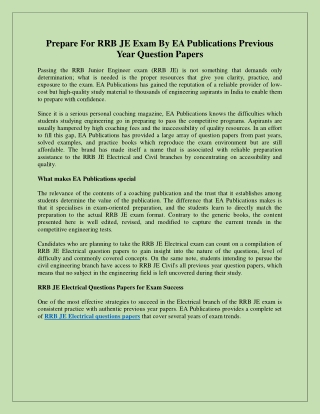 Prepare For RRB JE Exam By EA Publications Previous Year Question Papers