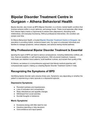 Best Bipolar Disorder Treatment in Delhi NCR & Gurgaon