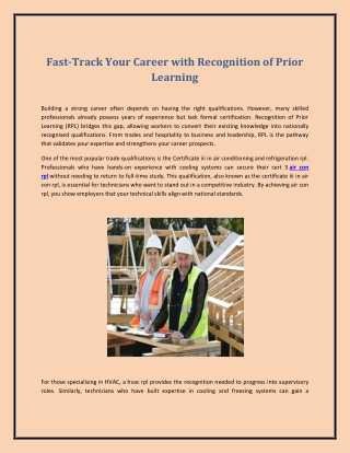 Fast-Track Your Career with Recognition of Prior Learning