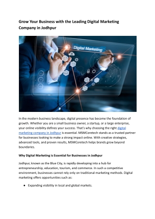 Grow Your Business with the Leading Digital Marketing Company in Jodhpur