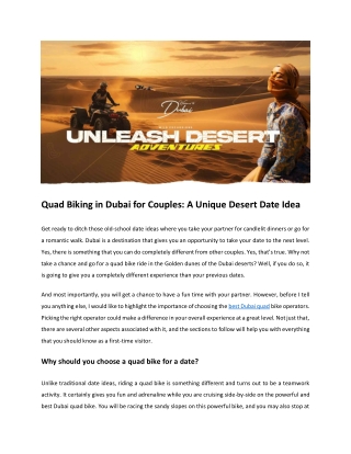 Quad Biking in Dubai for Couples A Unique Desert Date Idea
