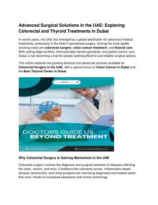 Advanced Surgical Solutions in the UAE: Exploring Colorectal and Thyroid Treatme