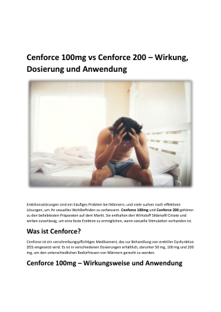 Cenforce 100mg vs Cenforce 200 – Wirkung, Dosierung und Anwendung
