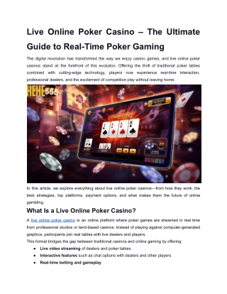 Live Online Poker Casino – The Ultimate Guide to Real-Time Poker Gaming