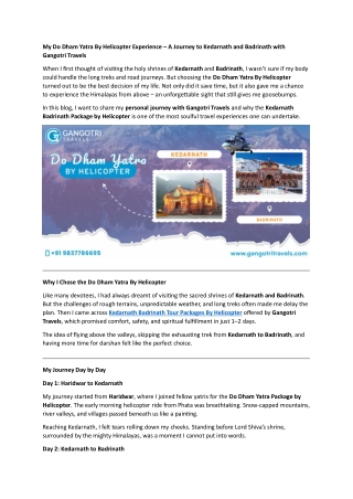 My Do Dham Yatra By Helicopter Experience