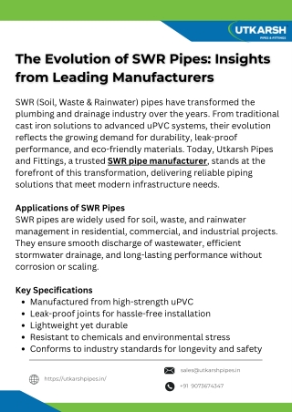 The Evolution of SWR Pipes Insights from Leading Manufacturers