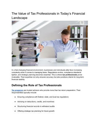 The Value of Tax Professionals in Today’s Financial Landscape