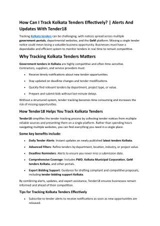 How Can I Track Kolkata Tenders Effectively Alerts And Updates With Tender18