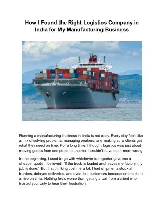 How I Found the Right Logistics Company in India for My Manufacturing Business