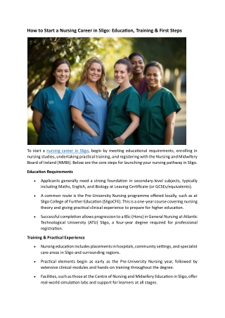 How to Start a Nursing Career in Sligo - Education, Training & First Steps