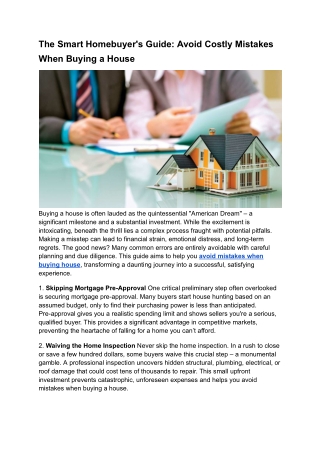 Avoid Mistakes when buying a house