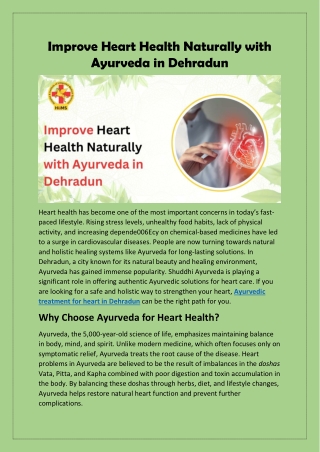 Improve Heart Health Naturally with Ayurveda in Dehradun