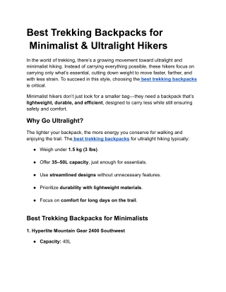 Best Trekking Backpacks for  Minimalist & Ultralight Hikers