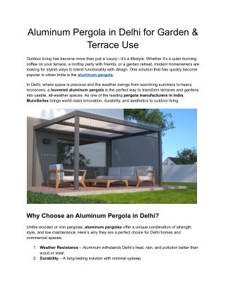 Aluminum Pergola in Delhi for Garden & Terrace Use