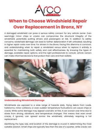 When to Choose Windshield Repair Over Replacement in Bronx, NY
