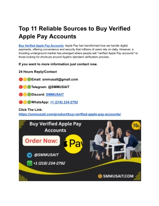 Top 11 Reliable Sources to Buy Verified Apple Pay Accounts