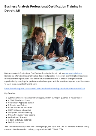 Business Analysis Professional Certification Training in Detroit, MI