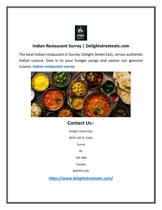 Indian Restaurant Surrey | Delightstreeteats.com