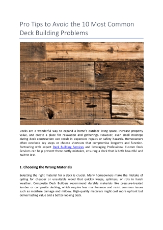 Pro Tips to Avoid the 10 Most Common Deck Building Problems