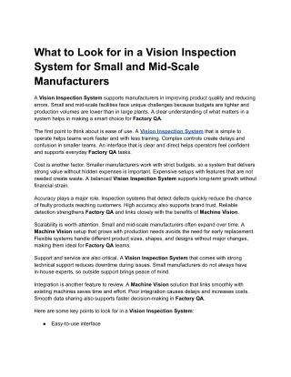 What to Look for in a Vision Inspection System for Small and Mid-Scale Manufacturers