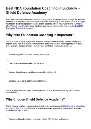 Best NDA Foundation Coaching in Lucknow – Shield Defence Academy