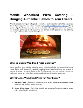 Delicious Mobile Woodfired Pizza Catering for Any Occasion