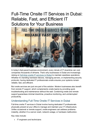 Full-Time Onsite IT Services in Dubai: Reliable, Fast, and Efficient IT Solution