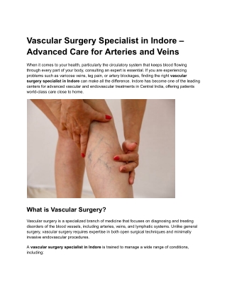 Vascular Surgery Specialist in Indore – Advanced Care for Arteries and Veins