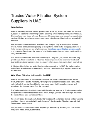 Trusted Water Filtration System Suppliers in UAE