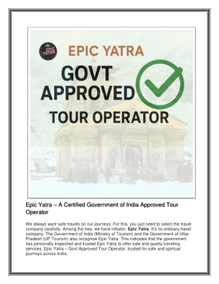 Epic Yatra – A Certified Government of India