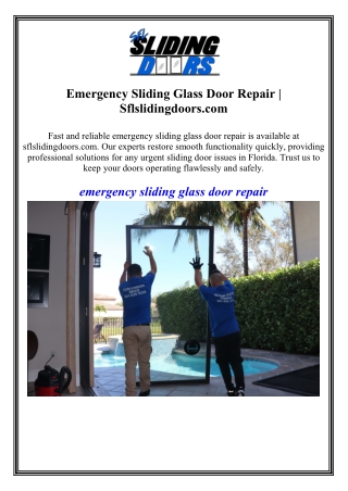 Emergency Sliding Glass Door Repair Sflslidingdoors.com