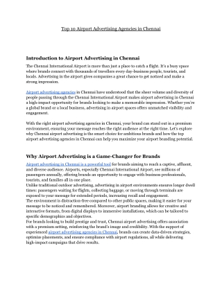 Top 10 Airport Advertising Agencies in Chennai