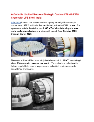 Arfin India Limited Secures Strategic Contract Worth ₹180 Crore with JFE Shoji India (1)