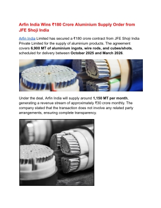 Arfin India Wins ₹180 Crore Aluminium Supply Order from JFE Shoji India (1)