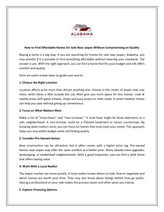 How to Find Affordable Homes for Sale Near Jasper Without Compromising on Quality