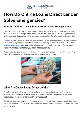 How Do Online Loans Direct Lender Solve Emergencies?