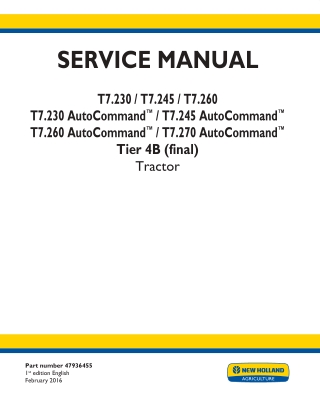 New Holland T7.230 AutoCommand™ Tier 4B (final) Tractor Service Repair Manual Instant Download