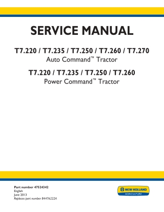 New Holland T7.235 AutoCommand Tractor Service Repair Manual Instant Download North America F4DFE613KA