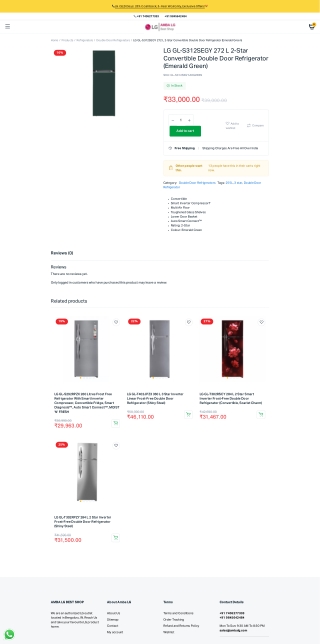 LG GL-S312SEGY 272L 2 Star Double Door Refrigerator - LG Online Stores